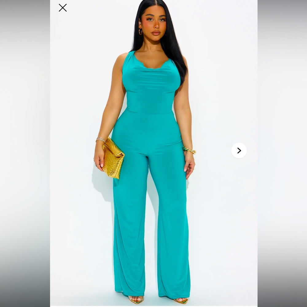 Fashion Nova ‘Calling You Over Wide Leg Jumpsuit - Jade’